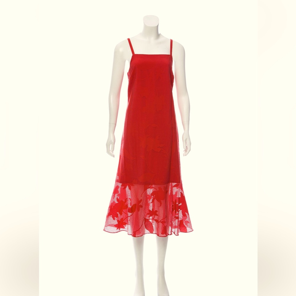 Hatch maternity coral sleeveless dress with floral mesh pattern